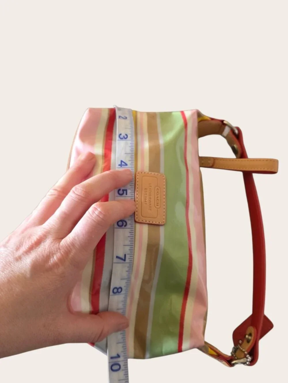 Coach Hampton Watercolor Stripe Pouch Bag Y2K Vintage Vachetta Trim Rare - Picture 9 of 16